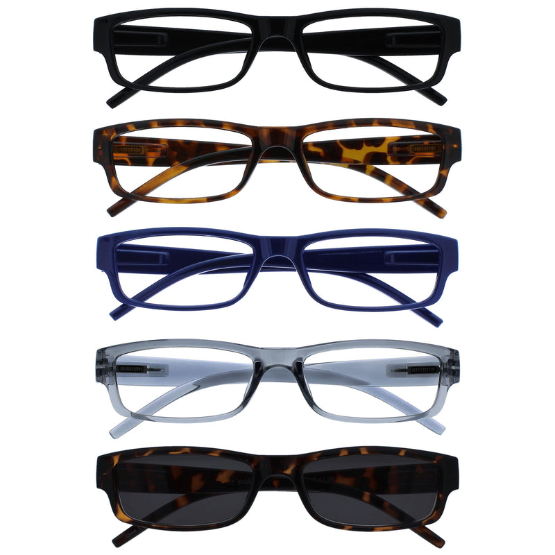 The Reading Glasses Company Black Brown Blue Grey Readers With Sun Reader Value 5 Pack Mens Womens RRRRS32-12372 +2.50 +2.50 Magnification Black / Brown / Blue Black / Grey + Brown Sun - BeesActive Australia