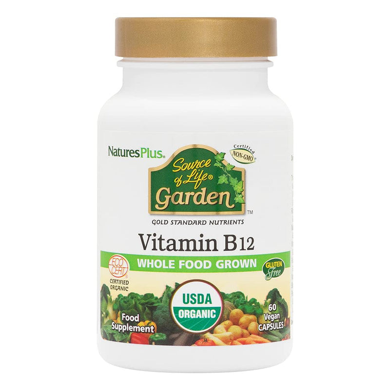 NaturesPlus Source of Life Garden Organic Vitamin B12-1000 mcg methylcobalamin - Active and Vegan Vitamin B12 Supplement - Gluten Free - 60 Capsules - BeesActive Australia