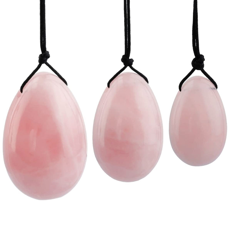 Shanxing Rose Quartz Yoni Eggs Set of 3, Predrilled, with Unwaxed String, Massage Stone for Women to Train Pelvic Muscles Kegel Exercise - BeesActive Australia