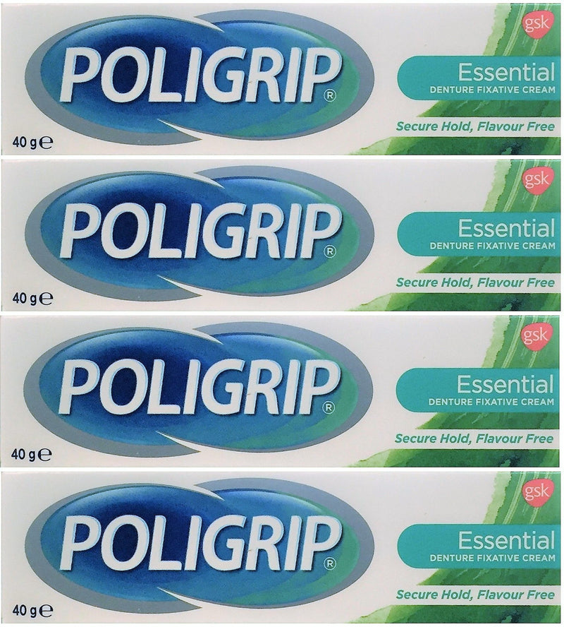Poligrip Essential Denture Fixative Cream (4 x 40g) Secure Hold, Flavour Free - BeesActive Australia