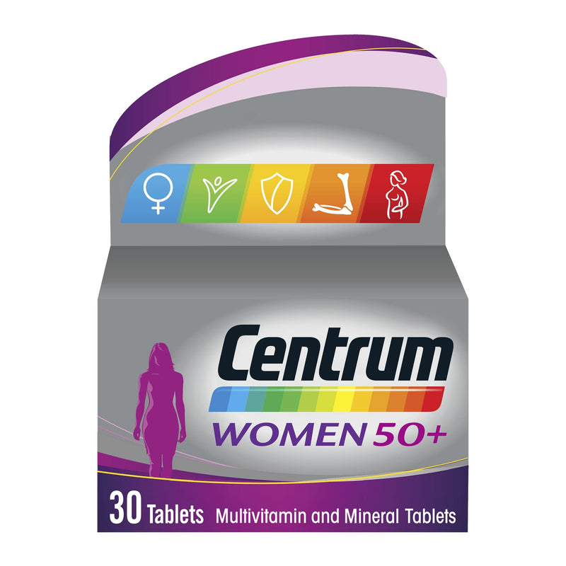 Centrum Women 50+ Multivitamin & Mineral Tablets, 24 essential nutrients including Vitamin D, Complete Multivitamin Tablets, 30 tablets - BeesActive Australia