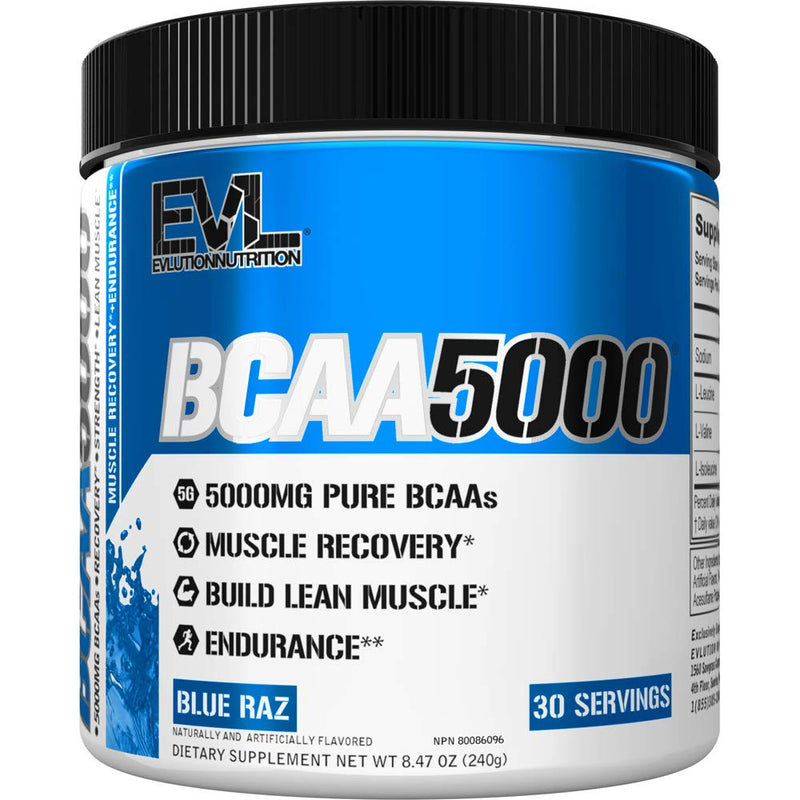Evlution Nutrition BCAA5000 Powder 5 Grams of Branched Chain Amino Acids (BCAAs) Essential for Performance, Recovery, Endurance, Muscle Building, Keto Friendly, Zero Sugar, 30 Servings (Blue Raz) - BeesActive Australia