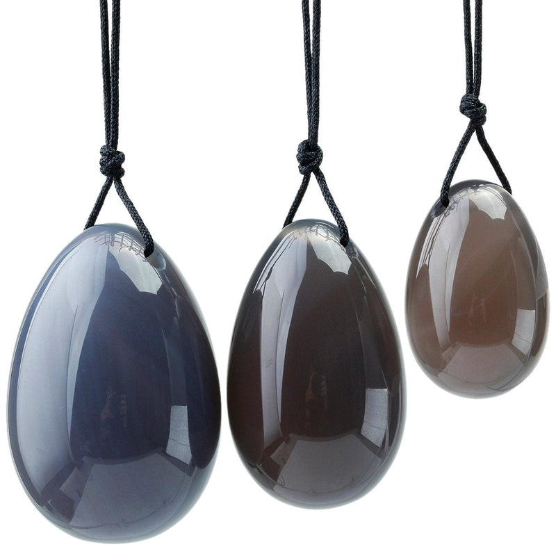 Shanxing Grey Agate Yoni Eggs Set of 3, Predrilled, with Unwaxed String, Massage Stone for Women to Train Pelvic Muscles Kegel Exercise - BeesActive Australia