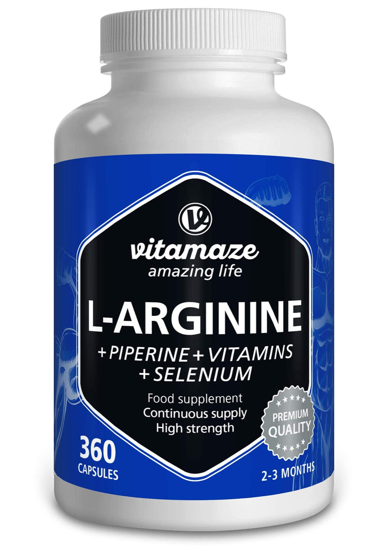 L-Arginine Capsules, Highly Concentrated, 360 Tablets with Vital Formula B6, B12 + Folic Acid + Selenium and Piperine, Organic & Natural Supplement Without Additives - BeesActive Australia