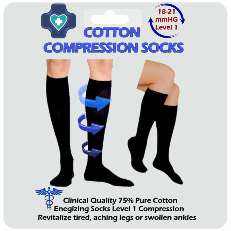Kensington Compression Socks for Women & Men , Cotton Compression Stockings Clinically Proven, Medical Running Socks for Calf & Ankle Support, Sports, Maternity Pregnancy, Nurses, Flight Travel Care Black Shoe Size 6-8 - BeesActive Australia