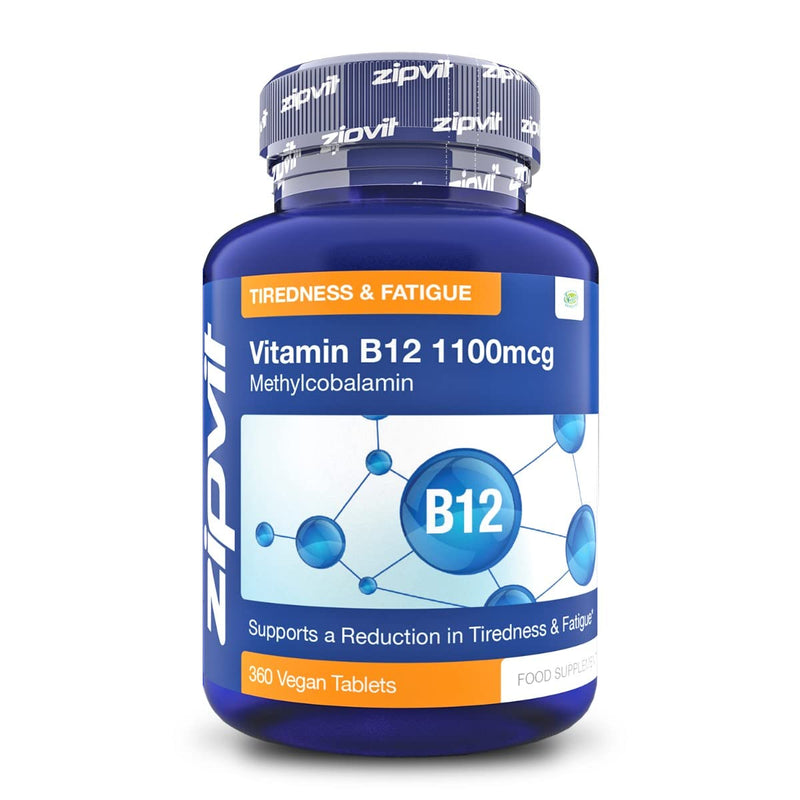 Vitamin B12 Tablets High Strength 1100mcg Methylcobalamin, 360 Vegan B12 Tablets (12 Months Supply). Helps with Tiredness and Fatigue. Vegetarian Society Approved B12 Supplement. UK Supplier Jar of 360 Tablets - BeesActive Australia