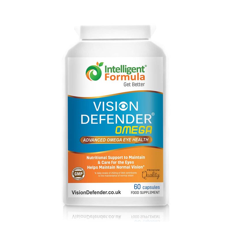 VISION DEFENDER OMEGA Eye Supplement - High Strength 1000mg Pure Omega-3 Fatty Acids Fish Oil (400mg EPA, 200mg DHA per capsule) + Vitamin E - Eye Care & Relief for Dry Eyes - (60 Softgels) Made in UK - BeesActive Australia