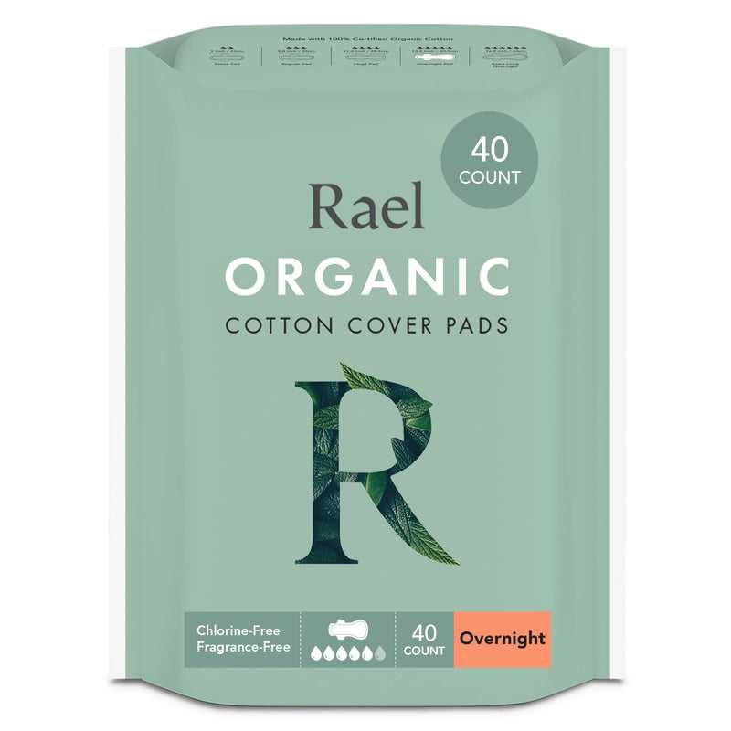 Rael Organic Sanitary Towels Heavy Absorbency, Unscented, Ultra Thin Pads with Wings for Women (Overnight, 40 Count) - BeesActive Australia