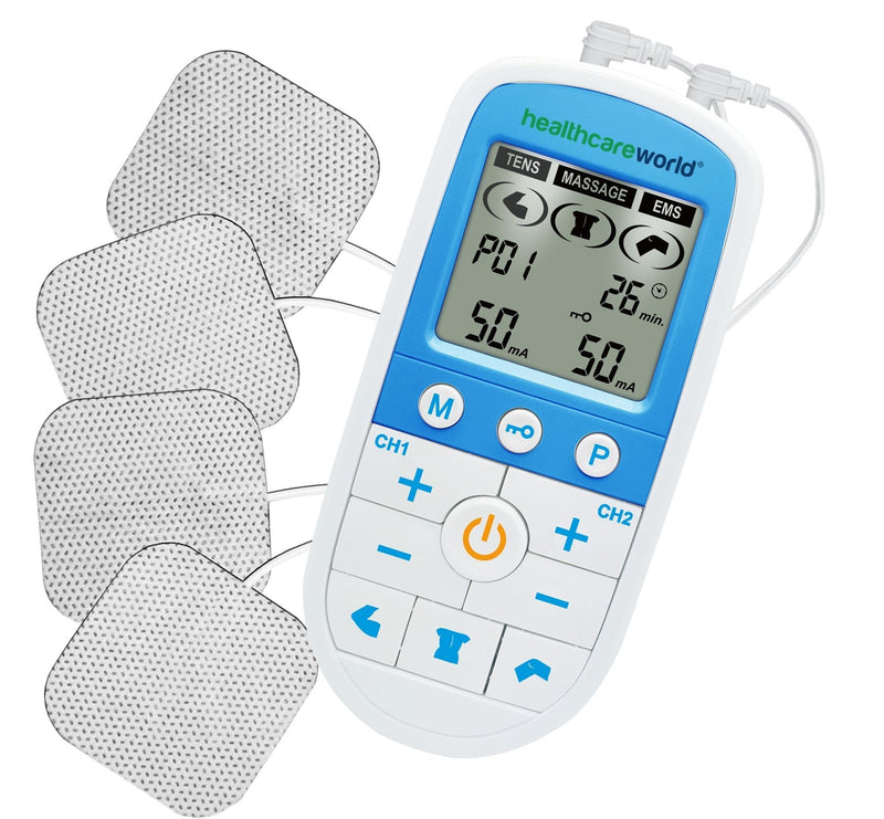 TENS Machine Plus EMS Massager Combo Device TENS Muscle Stimulator & Massage Dual Channel Pain Reliever by Healthcare World - BeesActive Australia