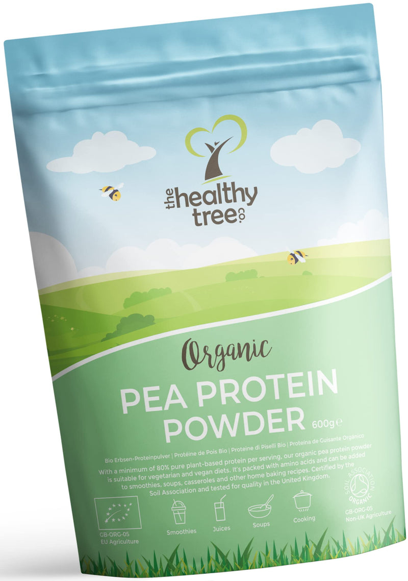 Organic Pea Protein Powder - European Vegan Protein Powder by TheHealthyTree Company for Muscle Growth & Recovery - Non-GMO, Keto and Gluten-Free - Natural Unflavoured Pea Protein (600g) 600 g (Pack of 1) - BeesActive Australia