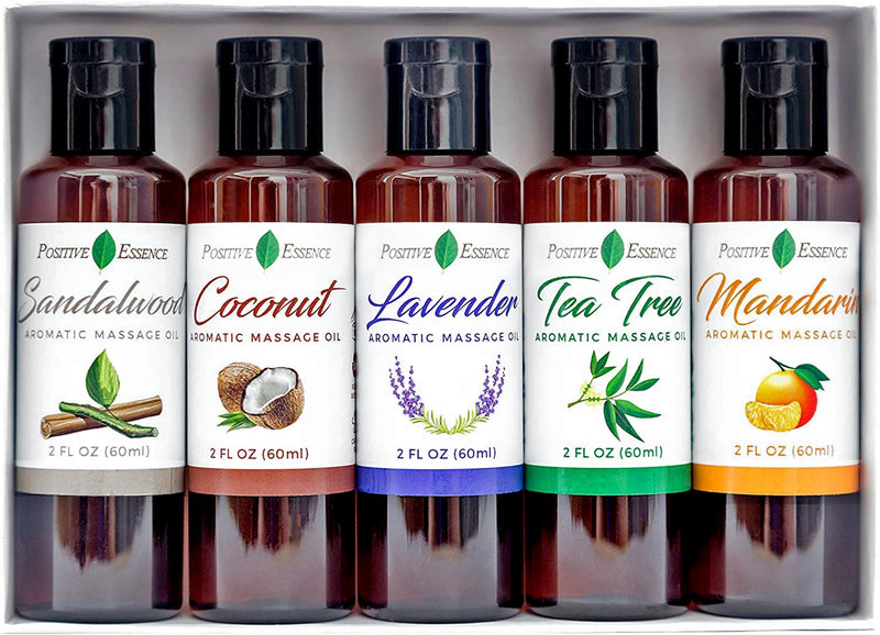 Massage Oil Set for Massage Therapy, Therapeutic Organic Massage Oils, Relieve Stress, Vegan Friendly, Made with Pure Essential Oils, Jojoba, Vitamin E, and Sweet Almond for Skin, 5 x 60ml Eclectic Scents 60 ml (Pack of 5) - BeesActive Australia