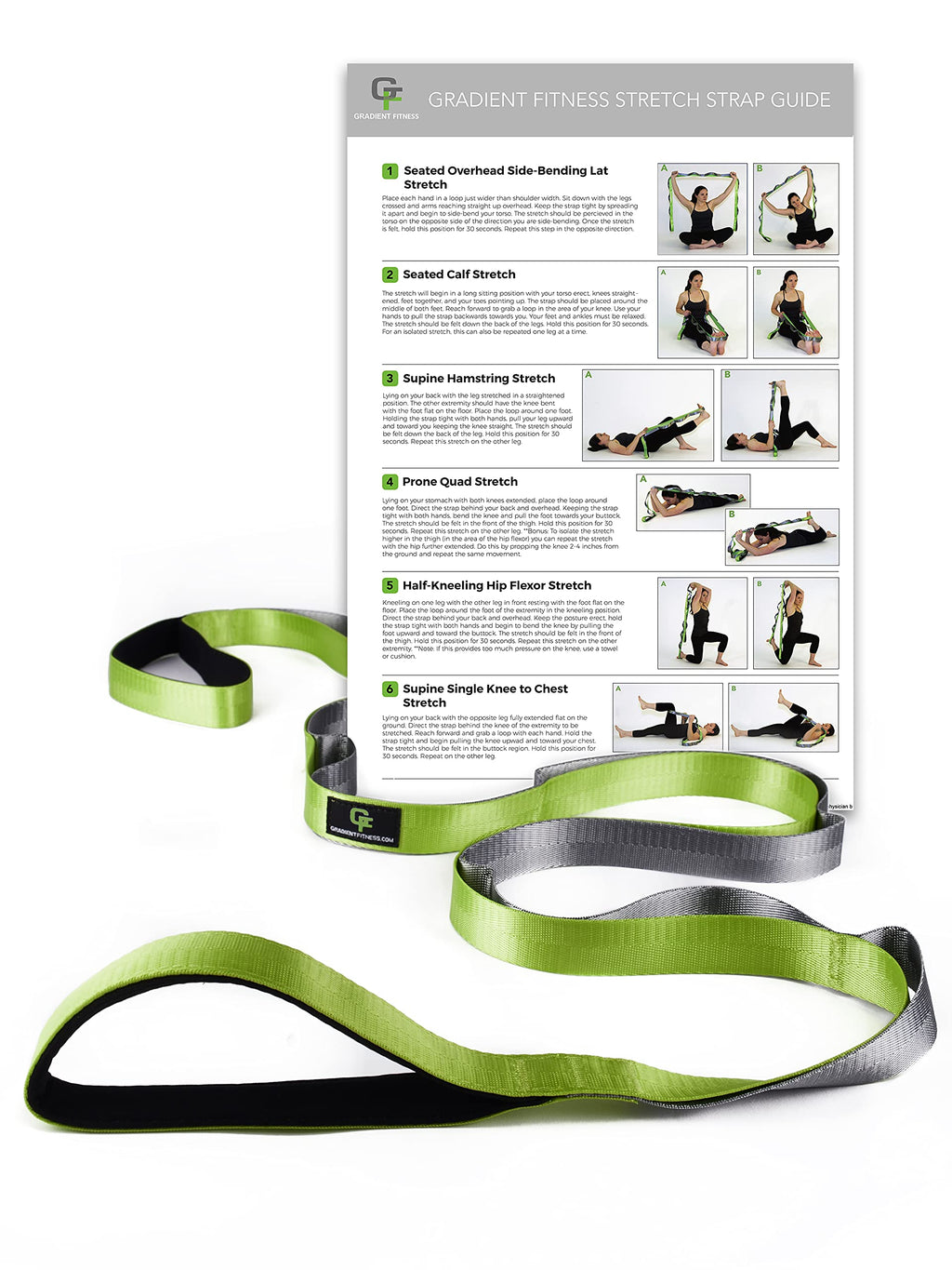 Gradient Fitness Stretching Strap, 1 Inch Strap Width, Neoprene Padded Handles Green - BeesActive Australia