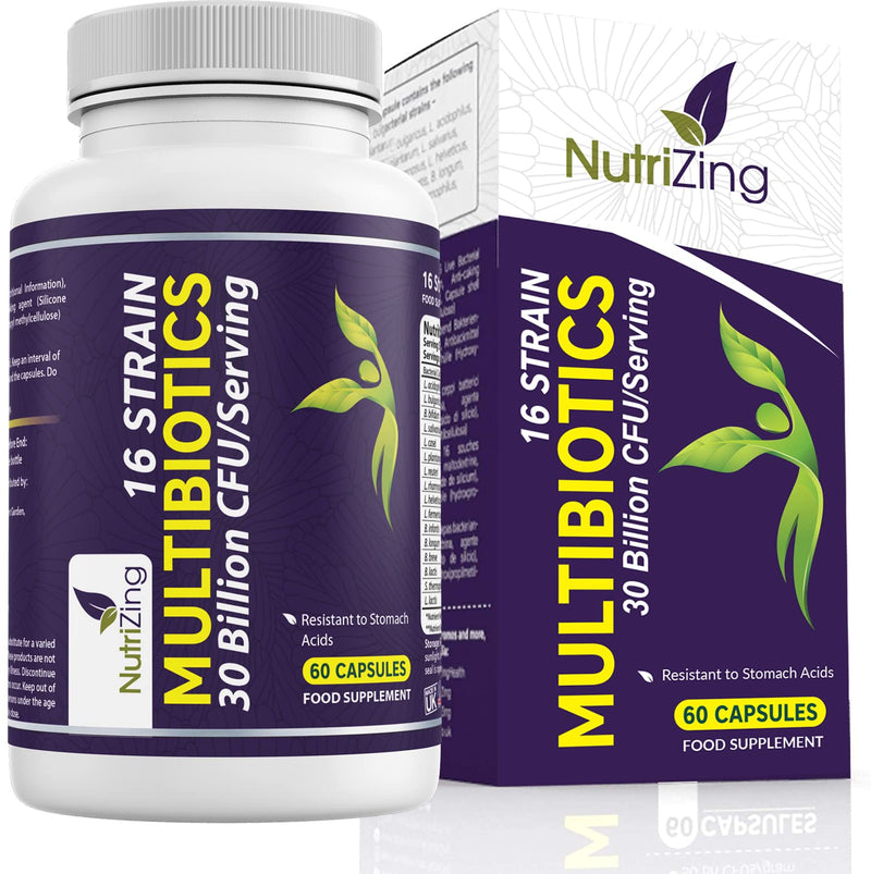 BioCultures Complex - 16 Live Strains with 30 Billion CFU/Serving Source Powder - Vegan Time Release Capsules. With Lactobacillus Acidophilus and Bifidobacterium - Made in UK by Nutrizing - BeesActive Australia