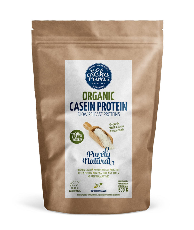 Ekopura Casein Protein Powder - 500g | 78% Protein | Hormone Free, GMO-Free, Soy-Free, Additive Free, Sugar-Free | Promote Muscle Growth - Accelerate Recovery | Certified Organic Neutral, flavorless 500 g (Pack of 1) - BeesActive Australia
