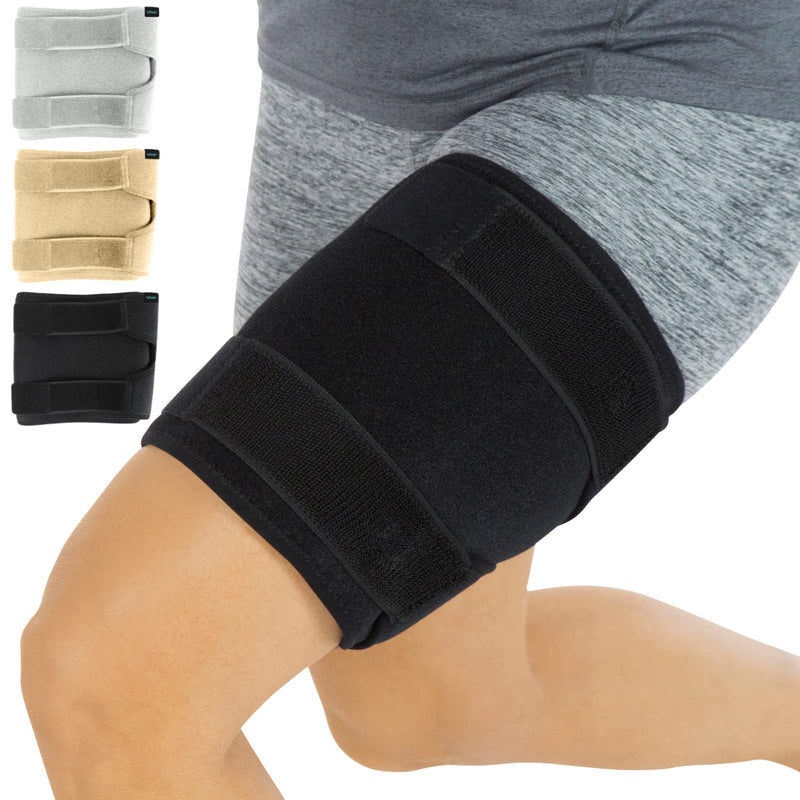 Vive Thigh Brace - Hamstring Quad Wrap - Adjustable Compression Sleeve Support for Pulled Groin Muscle, Sprains, Quadricep, Tendinitis, Workouts, Cellulite Slimmer, Sports Injury Recovery - Men, Women Black - BeesActive Australia