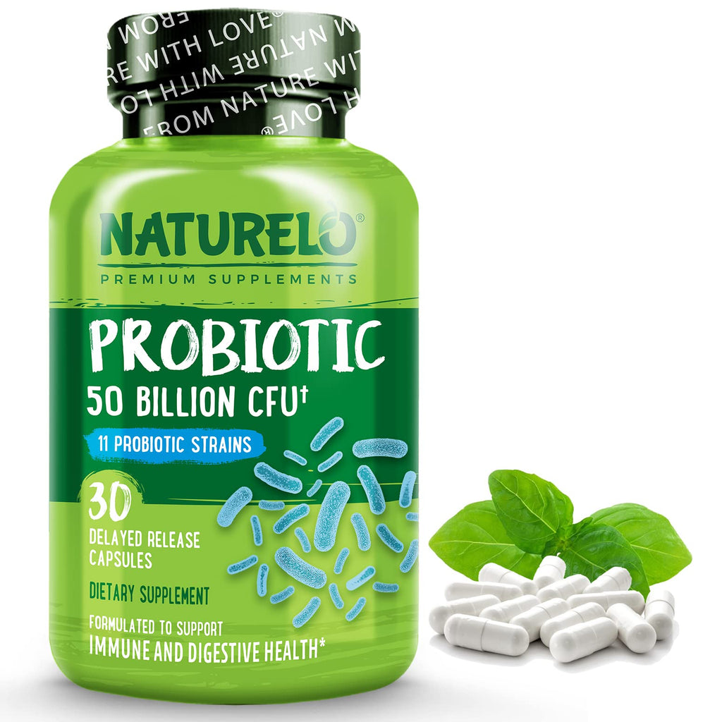 NATURELO Probiotic - Ultra Strength - 50 Billion CFU - 11 Lacto & Bifido Strains - One Daily - Gut-Friendly Bacteria - No Refrigeration Needed - 30 Vegan Capsules | 1 Month Supply 30 Count (Pack of 1) - BeesActive Australia