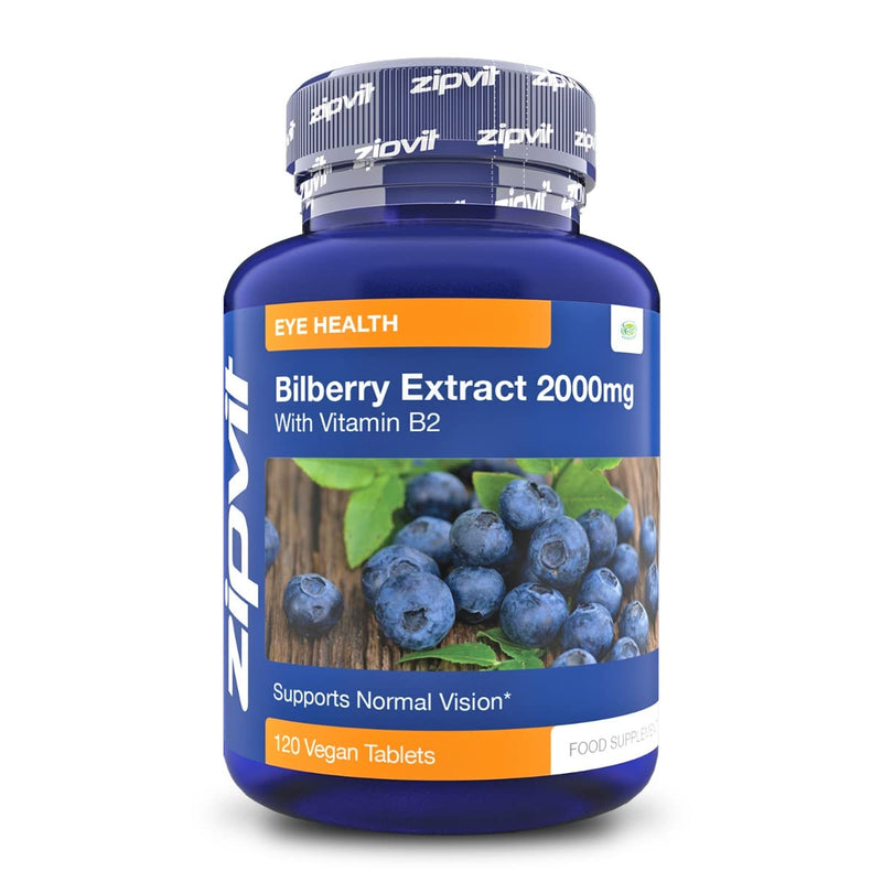 Bilberry Extract 2000mg with Added Vitamin B2, 120 Vegan Tablets. Supports Normal Vision. Vegetarian Society Approved. UK Supplier - BeesActive Australia
