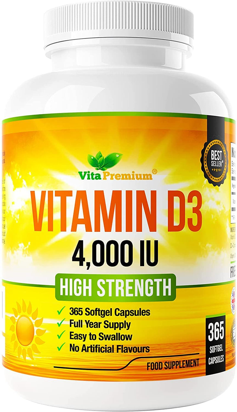 Vitamin D 4,000 IU, Maximum Strength Vitamin D3 Supplement, 365 Easy to Swallow Softgels - Full Year Supply 4,000 IU Vitamin D - BeesActive Australia