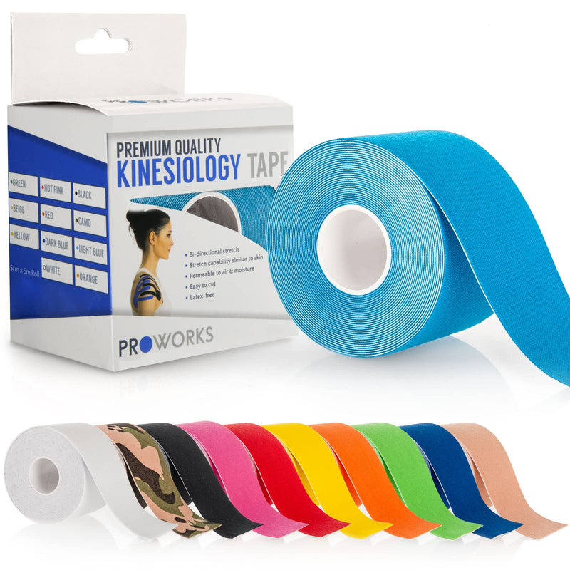 Proworks Kinesiology Tape | 5m Roll of Elastic Muscle Support Tape for Exercise, Sports & Injury Recovery Light Blue - BeesActive Australia