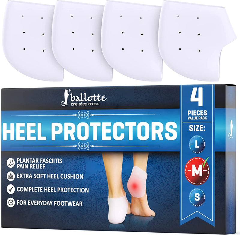 Ballotte Premium Silicone Heel Protectors (Medium - 4 Pack) | Gel Heel Pads/Silicone Socks for Women & Men - Pain Relief for Cracked Heel | Blister Prevention Heel Cups/Cushions For Plantar Fasciitis Medium (4 Pack) - BeesActive Australia