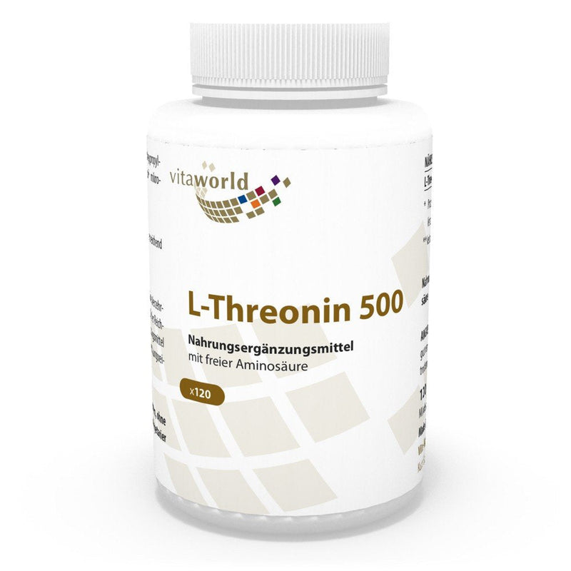 Vita World L-Threonine 500mg 120 Capsules Made in Germany Amino Acid - BeesActive Australia