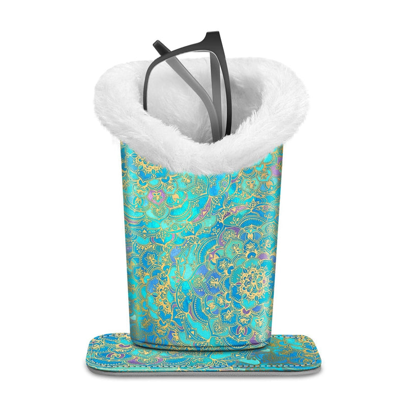 Fintie Plush Lined Eyeglasses Holder with Magnetic Base- Premium Vegan Leather Glasses Stand Case Blue - BeesActive Australia
