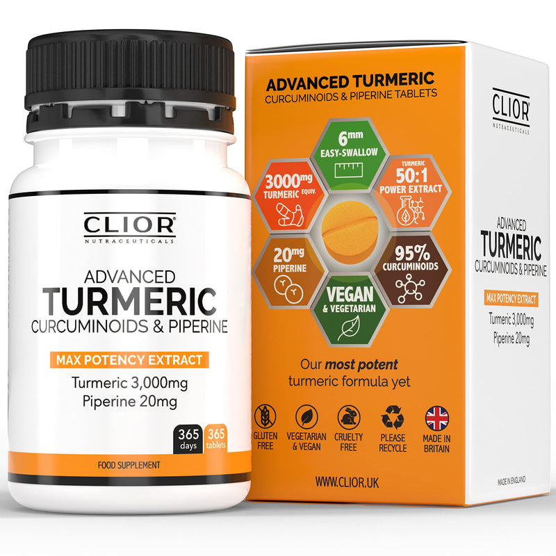 Turmeric Curcumin 3,000mg with Black Pepper x 365 Vegan Tablets High Strength | 1 Year Supply | 95% Curcumins + 20mg Piperine | Tiny Easy-to-Swallow Supplements by Clior (Cambridge Labs) - BeesActive Australia