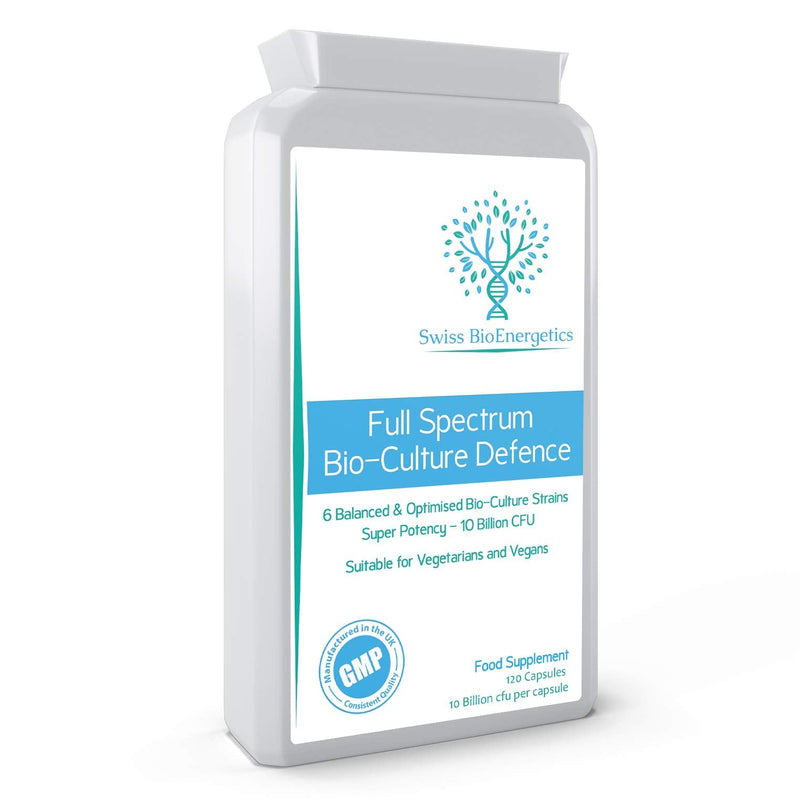 Full Spectrum Bio-Culture Defence - 120 Capsules - High Strength 10 Billion Live CFU Multi-Strain Bio-Cultures + FOS Formula - Latest DRCaps� Encapsulation to Protect from gastric acids - BeesActive Australia