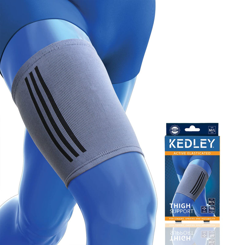 KEDLEY Thigh Support Sleeve | Premium Elasticated Compression Band | Pulled Hamstring, Strained or Bruised Muscles and Quad Injuries | Protects, Reassures and Aids Active Rehabilitation (Medium/Large) Senior (M/L) Grey (1 pc) - BeesActive Australia