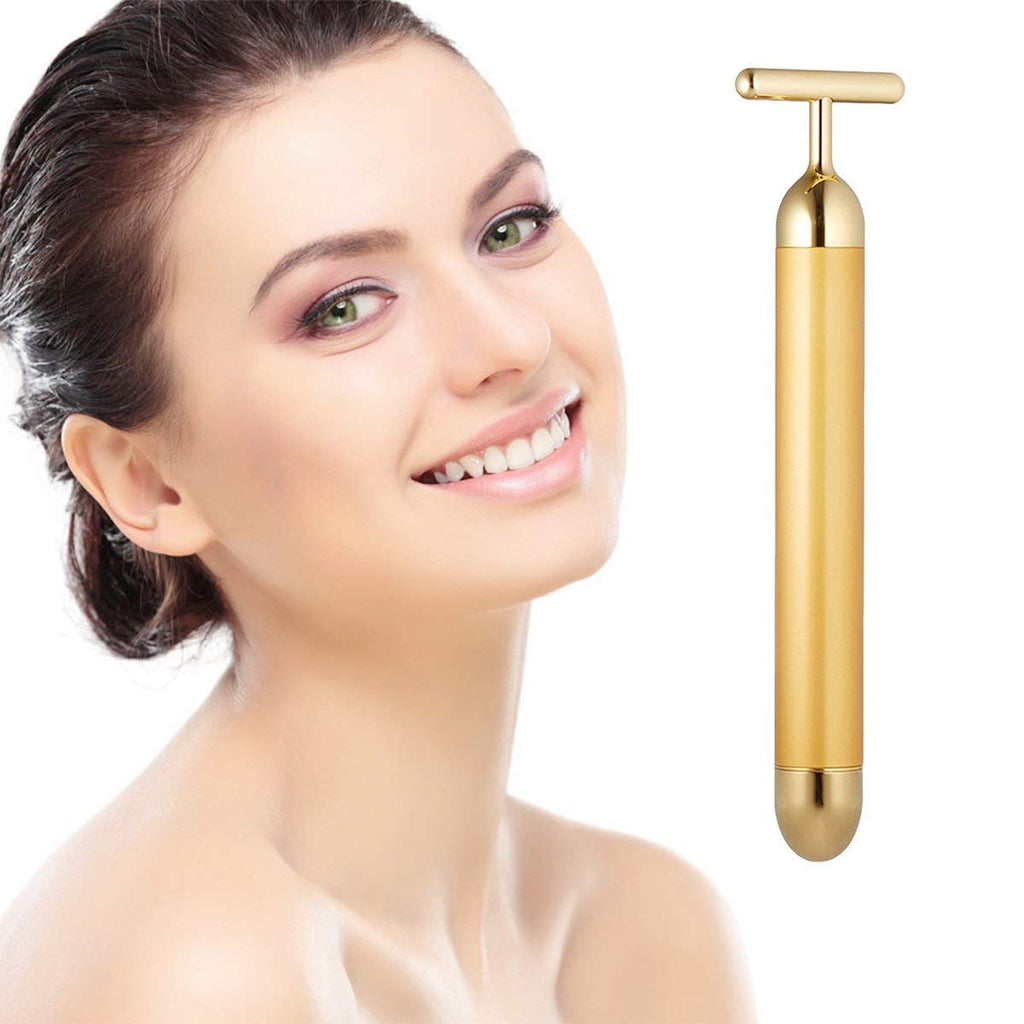 Beauty Bar 24k Golden Pulse Facial Massager, T-Shape Electric Sign Face Massage Tools for Sensitive Skin Face Pull Tight Firming Lift - BeesActive Australia