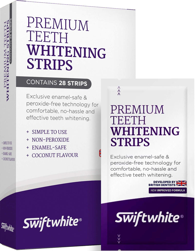 Teeth Whitening Strips by Swiftwhite, Fast Results & No Sensitivity, Peroxide Free Teeth Whitening Kit, 100% Money Back 28 Count (Pack of 1) - BeesActive Australia