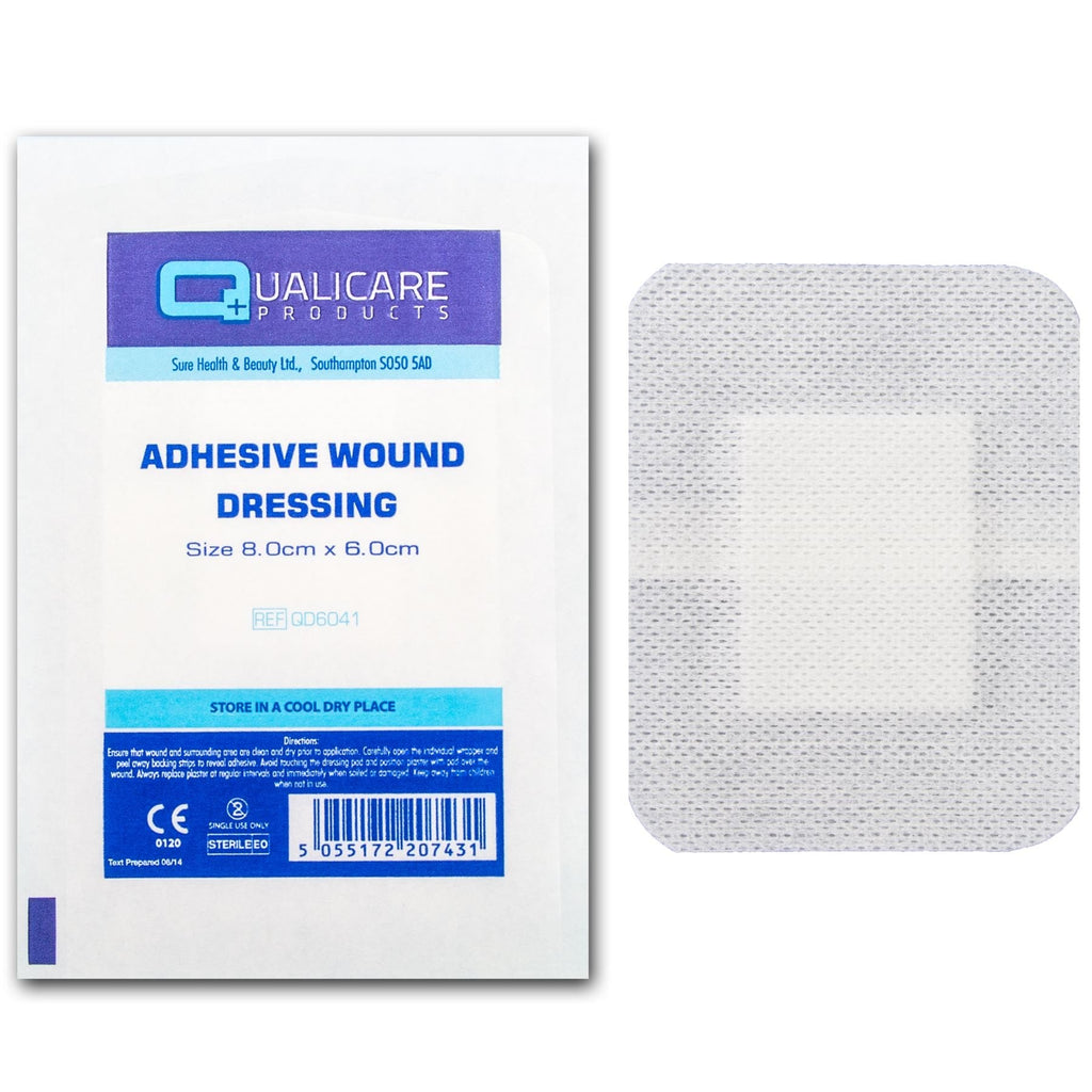 100x Adhesive Wound Dressing (8cm x 6cm) Fabric Plaster Sterile First Aid Cut Graze 8x6 cm (Pack of 100) - BeesActive Australia