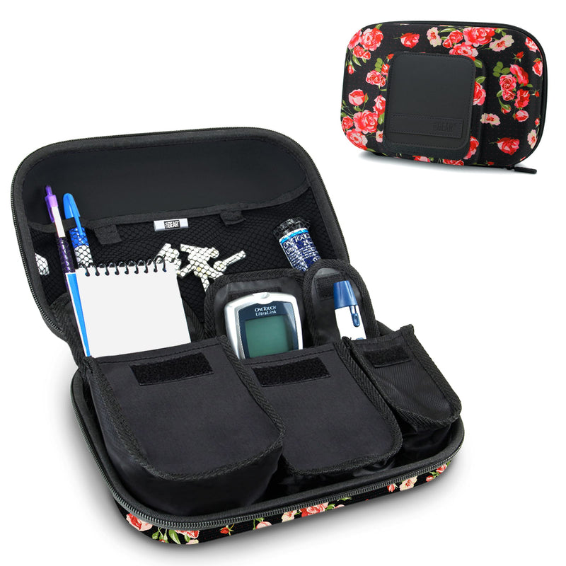 USA Gear Diabetic Supplies Travel Case Organizer for Blood Glucose Monitoring Systems, Syringes, Pens, Insulin Vials and Lancets - Storage for Accu-Chek Nano, Bayer Contour, TRUEtest and More - Floral - BeesActive Australia