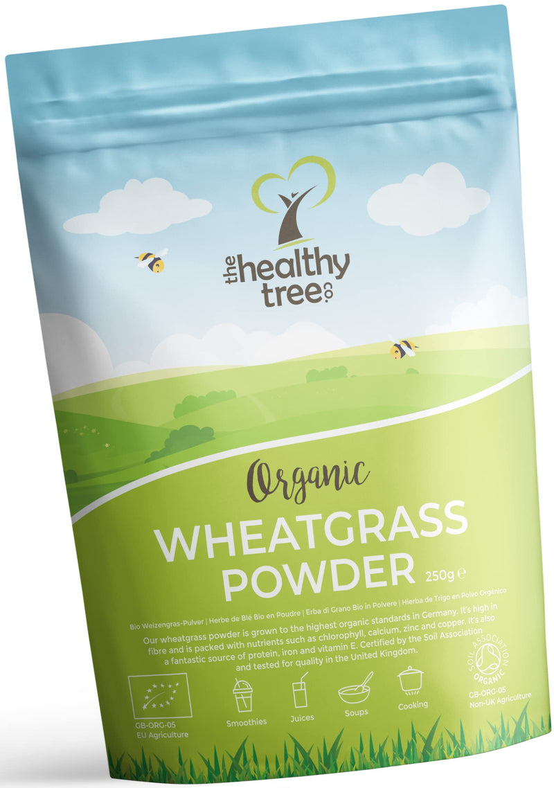 Organic Wheatgrass Powder by TheHealthyTree Company - High in Fibre, Vitamin E, Potassium and Iron - Pure Vegan Wheat Grass from Germany, Perfect in Green Juices (250g) 250 g (Pack of 1) - BeesActive Australia