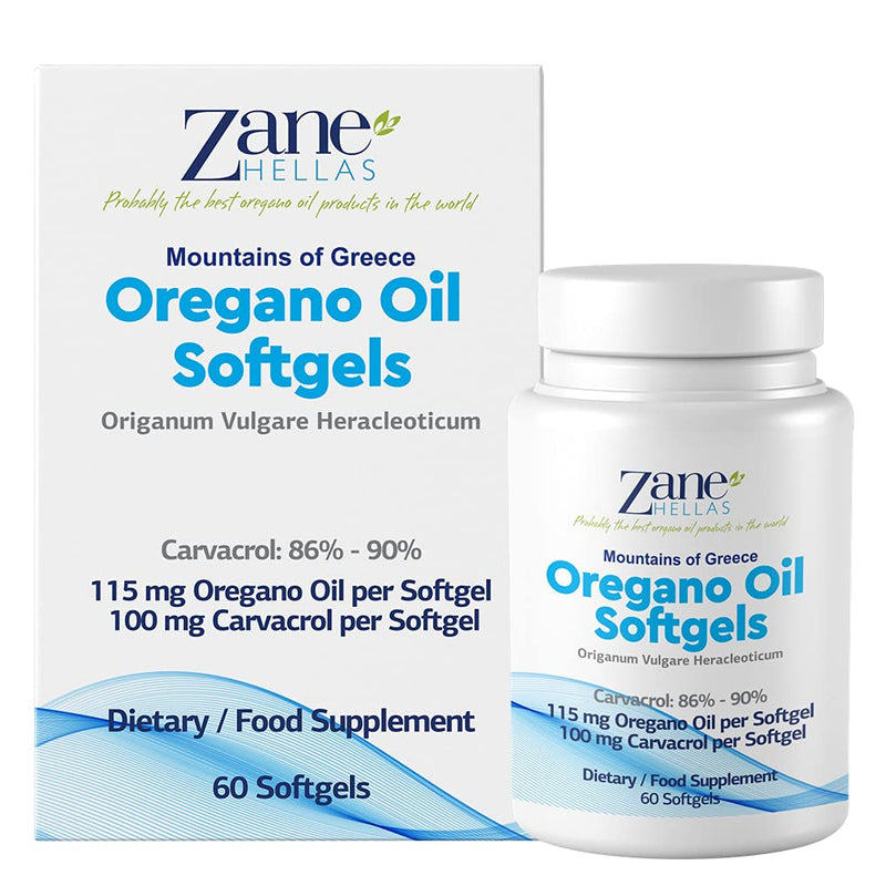 Zane Hellas Oregano Oil Softgels. Extra Strength. Every Softgel Contains 20% Greek Essential Oil of Oregano. 100 mg Carvacrol per Softgel.60 Softgels. - BeesActive Australia