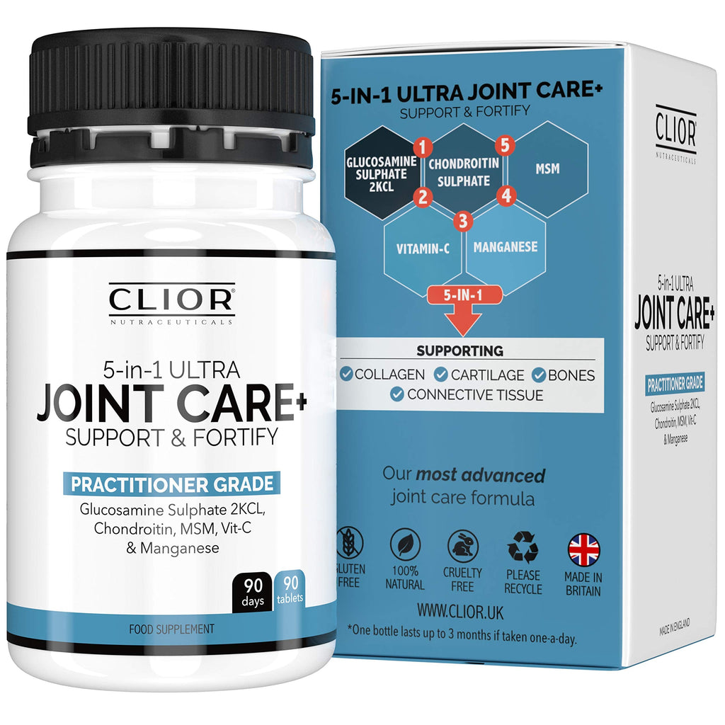 5-in-1 Ultra Joint Care x 90 High Strength Tablets (3 Months Supply) inc. Glucosamine Sulphate 2KCL, Chondroitin, MSM, Manganese, Vitamin C | Practitioner Grade Joint Support by Clior (UK) - BeesActive Australia