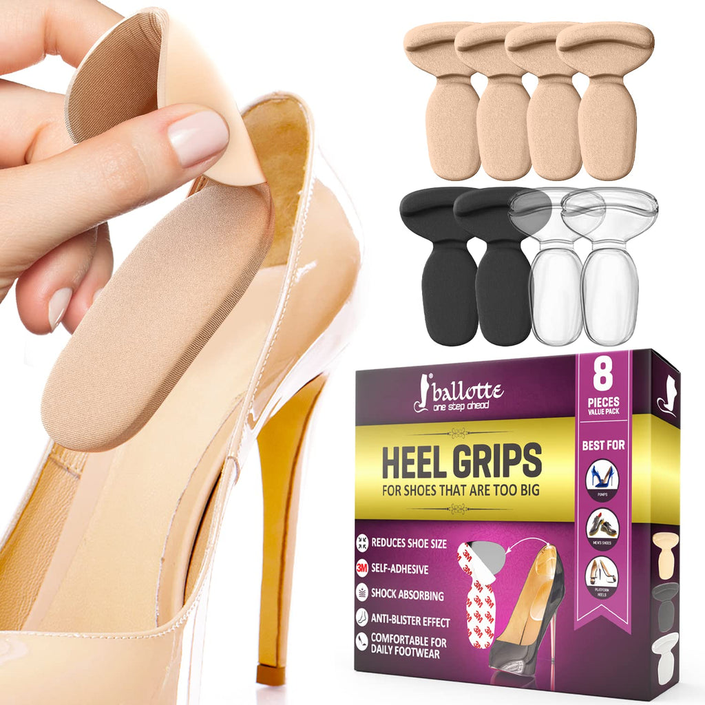 Ballotte Premium Grade Silicone Heel Protector (Multicolor - 8 Pack) | Heel Grips/Heel Pads for Women Heels - Shoe Inserts for Shoes That are Too Big | High Heel Cushion Inserts Women Multicolour T Heel (8 Pack) - BeesActive Australia