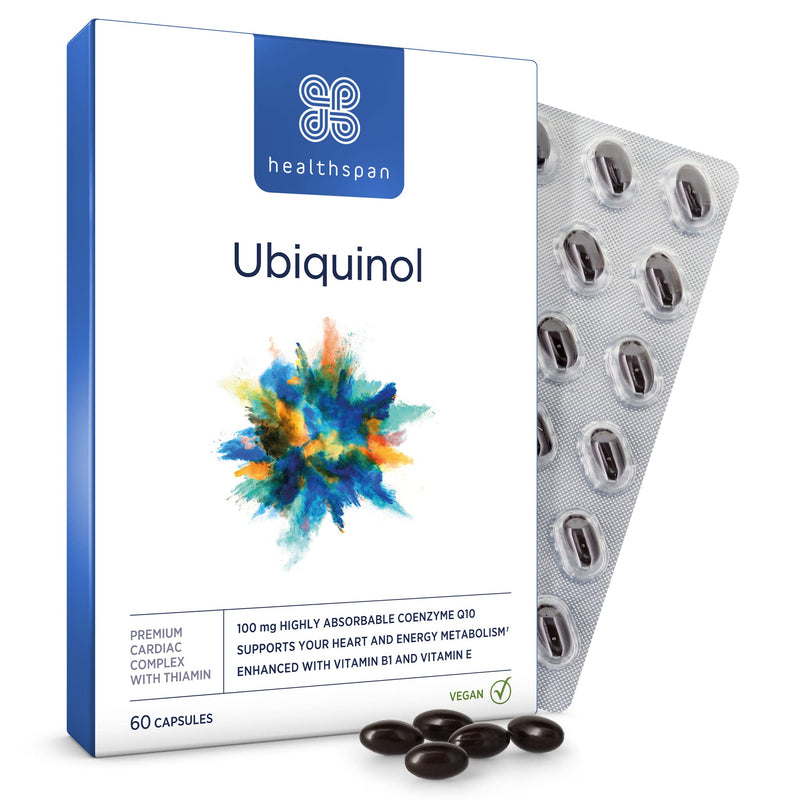 Healthspan Ubiquinol 100mg | 60 Capsules | Coenzyme Q10 | Added Vitamin B1 | Heart Health | Energy Metabolism | Vegan - BeesActive Australia