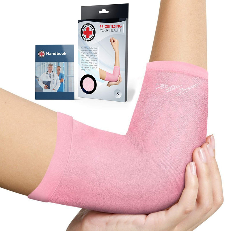 Doctor Developed Ladies Pink Elbow Compression Sleeve and Doctor Written Handbook- RELIEF from Tennis/Golfers Elbow L (Pack of 1) - BeesActive Australia