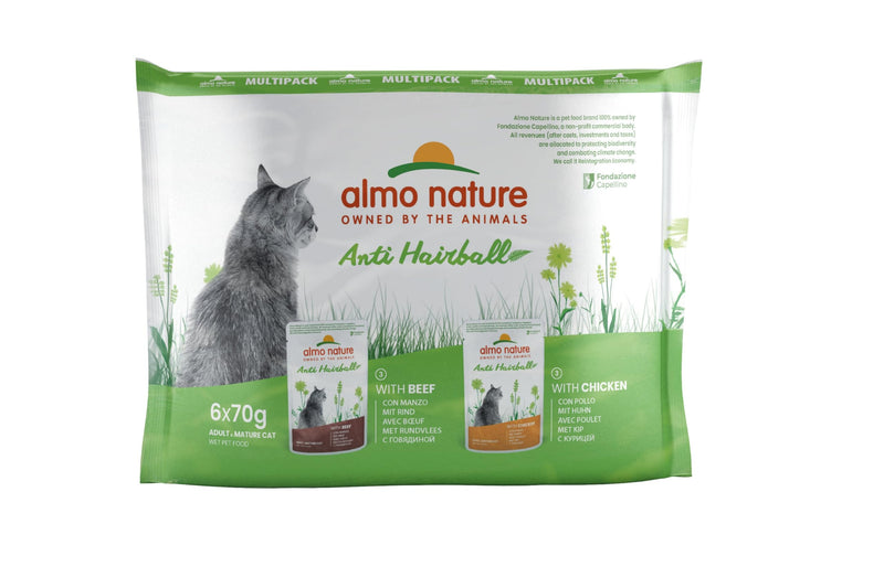 Almo Nature Functional - Anti Hairball - Wet Food for Adult and Mature Cats - with Beef and Chicken - Prevents Hairball Formation - 70g (Pack of 6) Beef, Chicken 70 g (Pack of 6)