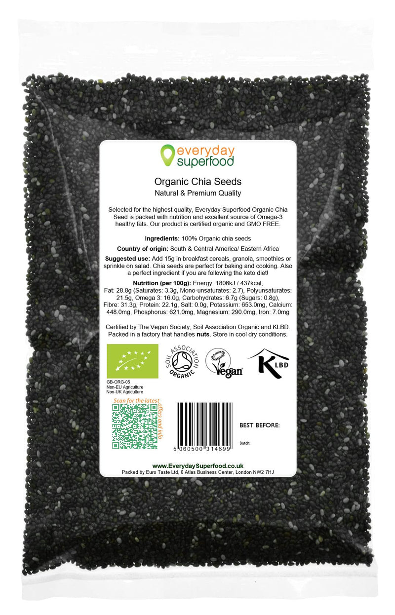 Organic Chia Seeds 200g Raw Natural Black Chia Seeds Certified Organic Vegan Kosher Premium Chia Seeds 200 g (Pack of 1) - BeesActive Australia