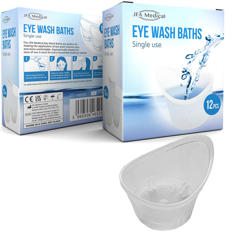 JFA Medical First Aid One Size Plastic Eyewash Pain Relieve Cleaning Eye Bath Cup - Pack of 12 - BeesActive Australia