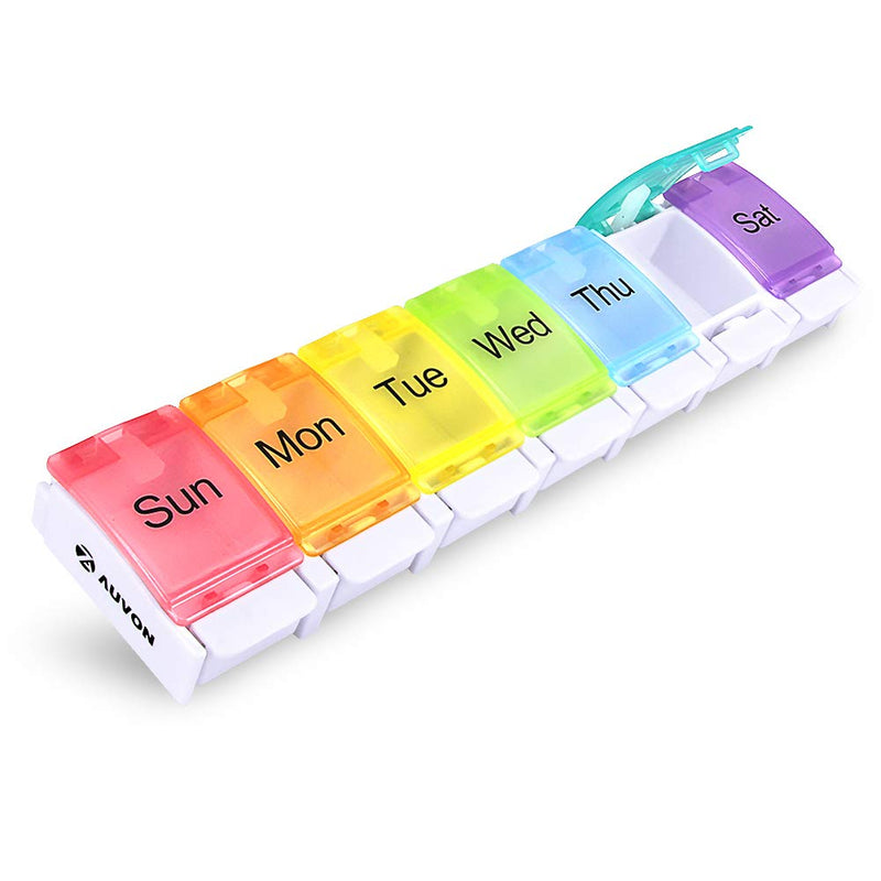 AUVON Weekly Pill Box Organiser, BPA Free Travel Pill Boxes 7 Day 1 Times a Day with Unique Spring Assisted Open Design and Large Tablet Box to Hold Vitamins, Cod Liver Oil, Supplements and Medication A-white - BeesActive Australia