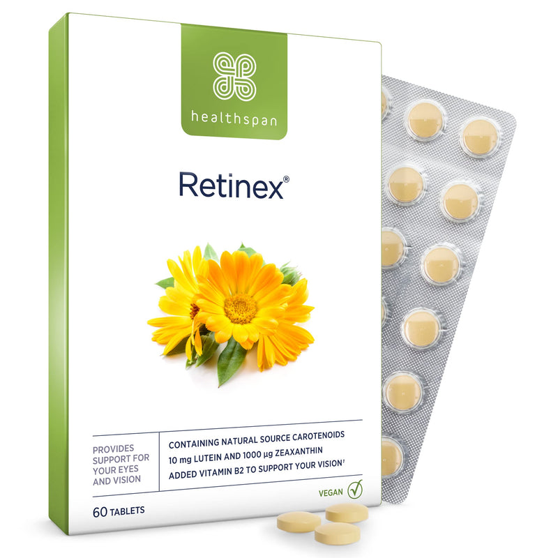 Healthspan Retinex | 60 Tablets | 10mg Natural Source of Lutein | High Levels of Zeaxanthin | Added Vitamin B2 | Vegan - BeesActive Australia