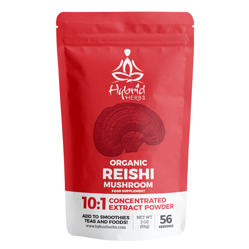 HYBRID HERBS � ORGANIC REISHI MUSHROOM | 10:1 Extract Powder of Ganoderma Lucidum | Nootropic Supplement, Polysaccharides & Beta Glucans for Immune, Vitality, Skin & Liver Support | 56 Servings (56g) - BeesActive Australia