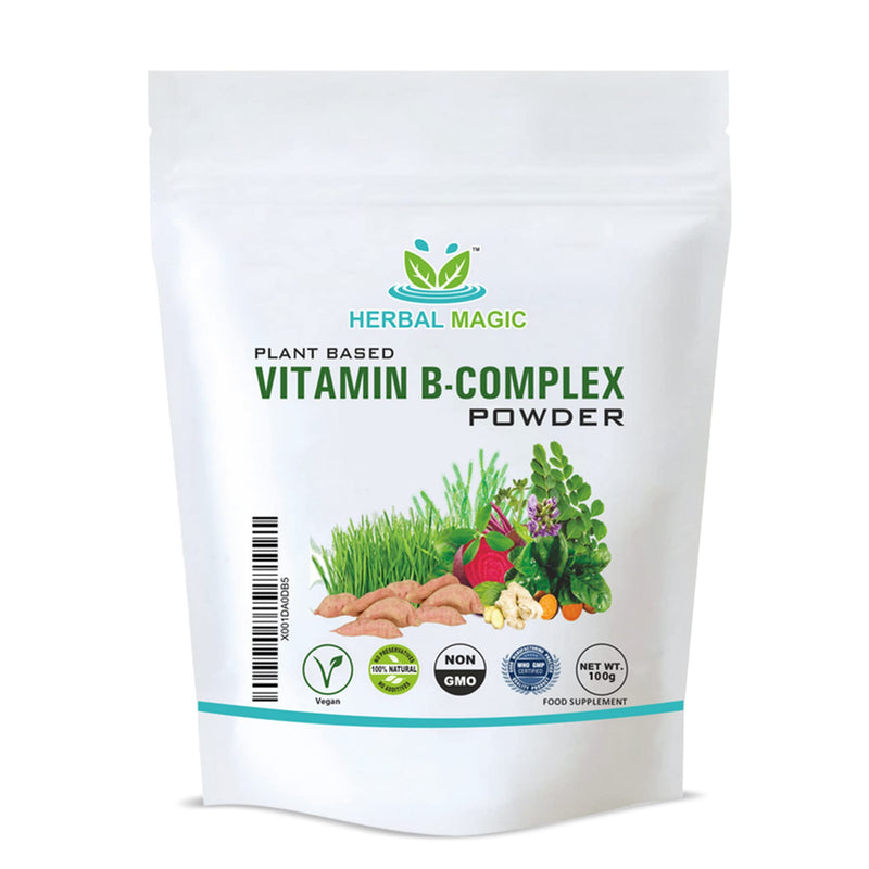Herbal Magic's Pure & Natural Vitamin B-Complex Powder Full Spectrum - Made from 14 Types of Fruits, Vegetables & Herbs - UKAS LAB Tested in UK- No Fillers & Preservatives - 100g Vitamin B Complex Powder - Pack 1 - BeesActive Australia