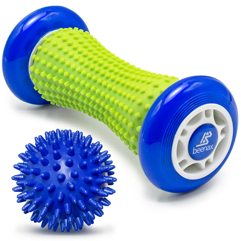 Beenax Foot Massage Roller and Hard Spiky Ball Set - Perfect for Plantar Fasciitis Recovery, Wrists and Forearms Exercise, Arm Pain, Trigger Point - Designed to Relieve Stress and Relax Tight Muscles Blue - BeesActive Australia