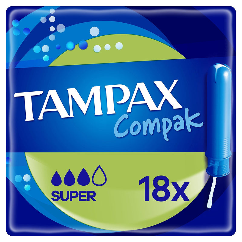 Tampax Compak Super Tampons with Applicator, 18 Tampons, Leak Protection And Discretion, Super Absorbent - BeesActive Australia