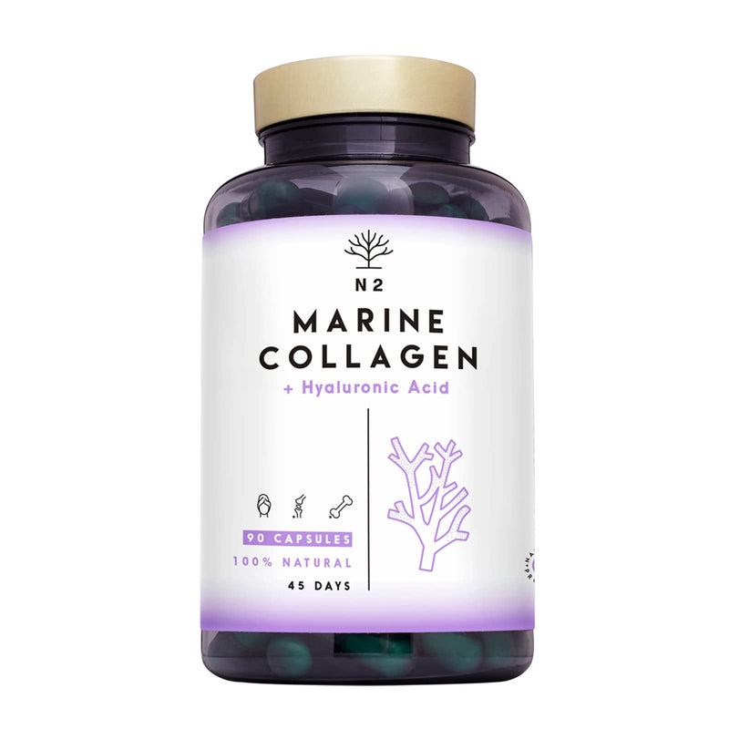 Marine Collagen with Hyaluronic Acid for Skin Care, Hair Care, Joints. Magnesium, Vitamin C. Hydrolysed Collagen Supplements. Anti Aging. Best Collagen PEPTAN. 90 Veggie Caps. EU. N2 Natural Nutrition 90 capsules - BeesActive Australia