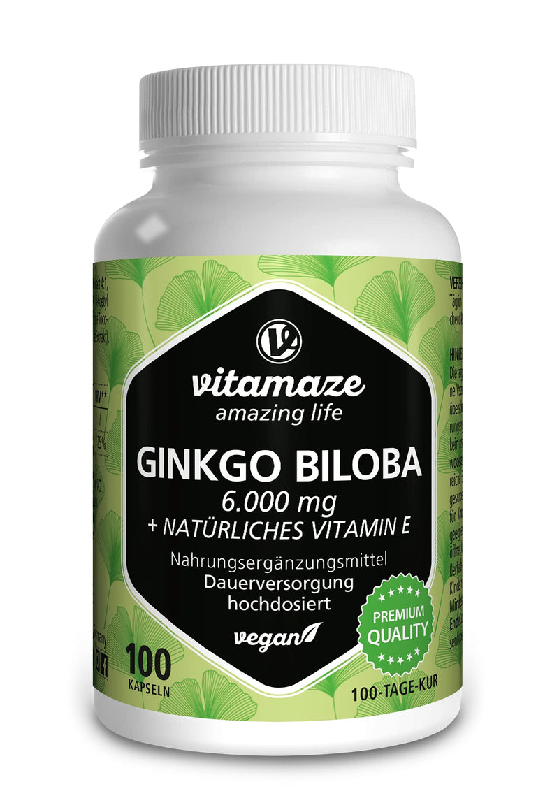 Ginkgo Biloba Capsules 6000mg with Acai, L-Carnitine and Vitamin E - 100 Days Supply - Booster for Learning and Memory - Gingko Biloba Extract 50:1 - Supplement Without Additives Ginkgo Biloba Complex - BeesActive Australia